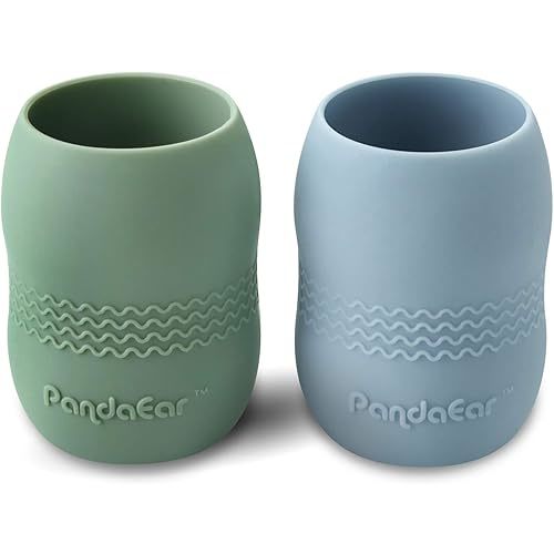 PandaEar 2 Pack100% Tiny Silicone Drinking Training Cup for Baby and Toddler (Blue/Green)