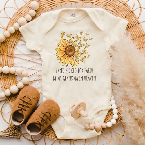 Hand Picked For Earth By My <Custom Name> In Heaven Baby Bodysuit,New Baby,Hand picked for earth,Pregnancy Announcement,Baby Shower Outfit