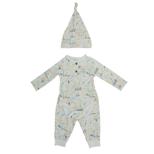 Milkberry Bamboo Jogger Set for Baby Boys 3pc. Layette for Infants Size 0-3 Months Safari Outline