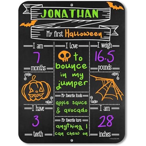 Honey Dew Gifts, Babies First Milestone Chalkboard Style Metal Sign Reusable Photo Prop for Events and Holidays, HDG-1016
