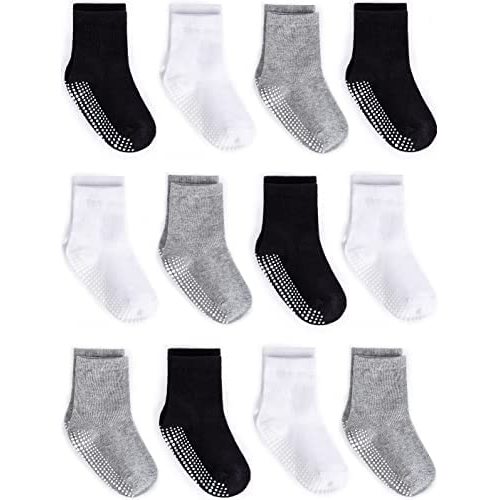 Zaples Grip Crew Socks with Non Slip/Anti Skid Soles for Baby Infants Toddlers Kids Boys Girls