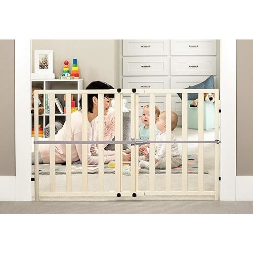 Regalo Easy Fit Wooden Decor Adjustable 42-Inch Extra Wide Baby Gate, Natural Wood