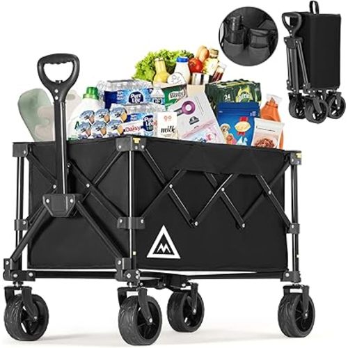 Carrito de compras plegable plegable con ruedas grande en la playa, jardín, comestibles al aire libre, resistente, todo terreno, carros portátiles para comestibles, arena, camping, deportes
