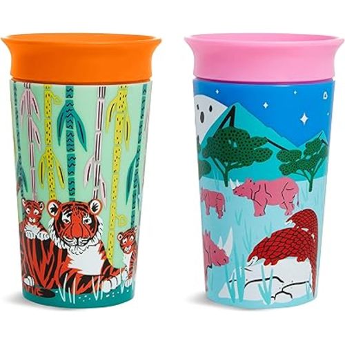 Munchkin® Miracle® 360 Wildlove Sippy Cup, 9 Oz, 2 Pack, Tiger/Rhino