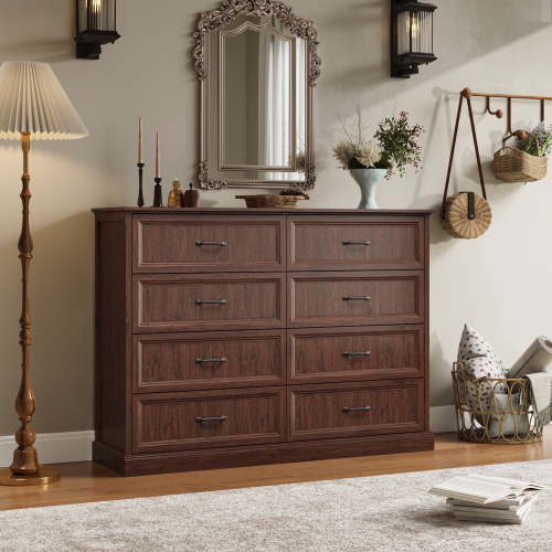 YouTrend Rustic 8-Drawer Wood Dresser, Large Storage Chest Organizer with Metal Handles for Bedroom, Living Room, Farmhouse Style Furniture,Brown