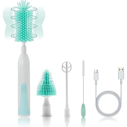 Electric Cleaning Brush with Bottle Brush & Milk Mixer, Rechargeable Electric Bottle Brush with 2 Speed Mode,Powerful Waterproof Bottle Cleaner Brush,A Must Have for Daily Life (Plum)