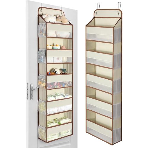Yecaye 1 Pc 5 Tier Over the Door Organizer with 15 Pockets, 44 lb Load Over the Door Storage, No Sagging Closet Organizers and Storage, Versatile Nursery Hanging Organizers for Home Dorm, Beige