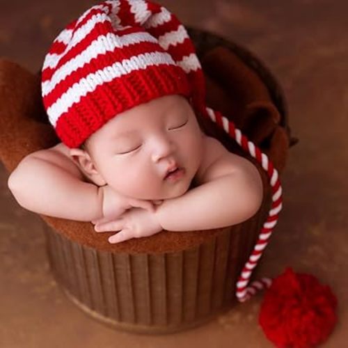 Ylsteed Newborn Photography Outfits - Girl & Boy Photoshoot Sets with Christmas Long Tail Hat & Crochet Knit Props