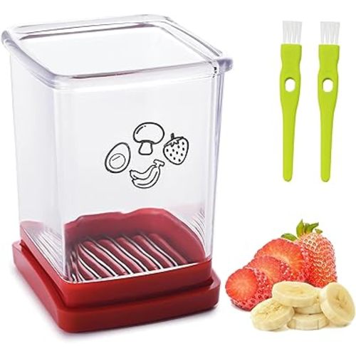 Stainless Steel Strawberry & Vegetable Slicer with Push Plate - Quickly Makes Fruit & Veggie Salad - Must Have Kitchen Gadget