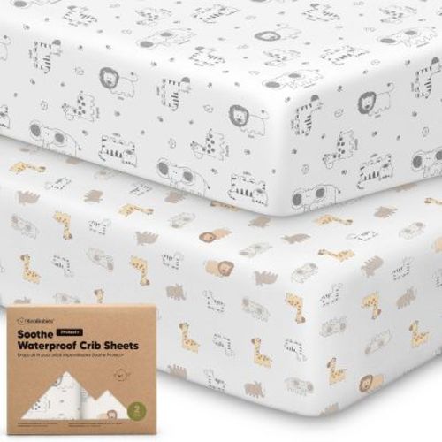 Keababies 2pk Soothe Waterproof Fitted Crib Sheets For Girl, Boy, 100% Organic Soft Cotton Crib Mattress Protector Sheet (keasafari)