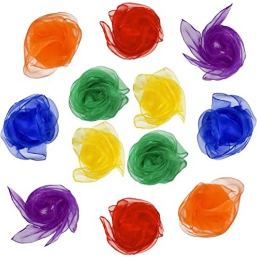 Dance Scarves for Kids 12 Pcs Music Scarves Dance Scarf Play Scarves for Children Movement Square Juggling Silk Tricks Scarves Rhythm Band Scarves(6 Colors,24" x 24")