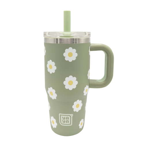 YAYA My First Travel Tumbler for Toddlers 3+ with Reusable Straw and Spill-Safe Lid, 12oz, Daisies