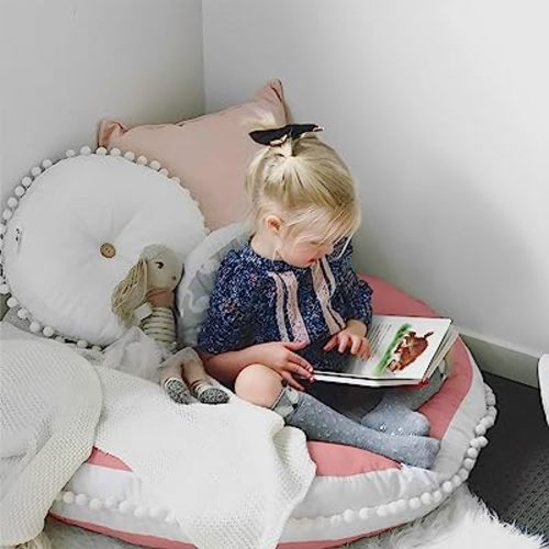 Large Floor Pillow Kids Round Floor Cushion Seating, 35 inches Big Circle Pillow, Round Pillows Seating for Children, Oversized Mat for Reading Nook Teepee Playroom Nursery Canopy Pink