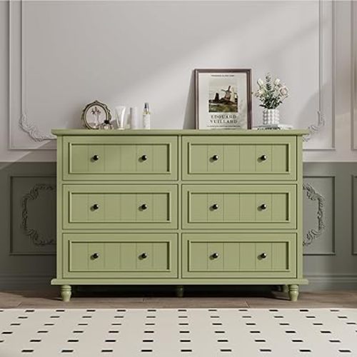 Scurrty 6 Drawer Dresser, Antique Chest of Drawers, Large Cabinet with Storage, Big Dresser for Clothes in Living Room, Bedroom (Black)