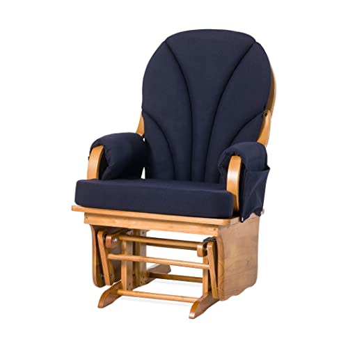Foundations Lullaby Wood Base Glider Rocker - Baby Feeding and Rocking Chair for Daycare Environment - Nursery Chairs with Padded Foam Arm Rests - (Natural/Blue)