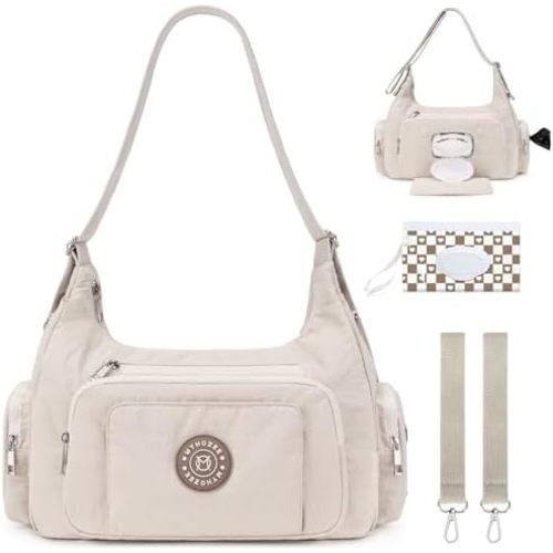 MYHOZEE Puffer Crossbody Diaper Bag for Mom - Lightweight Nylon Mom Bag Baby Purse with Wipes & Trash Bag Dispenser