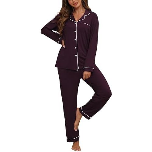 Womens Pajamas Sets 2 Piece Long Sleeve and Pant Pj Sets Button Up Sleepwear