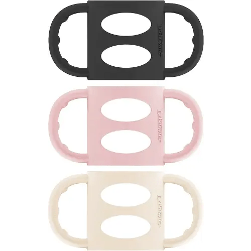 Dr. Brown’s Milestones 100% Silicone Baby Bottle Handles, Narrow, Black, Light Pink, Ecru, 3 Pack, 4m+