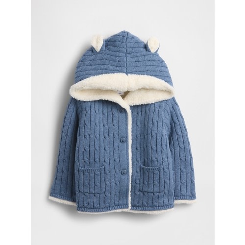 Baby Sherpa-Lined Cable-Knit Bear Cardigan