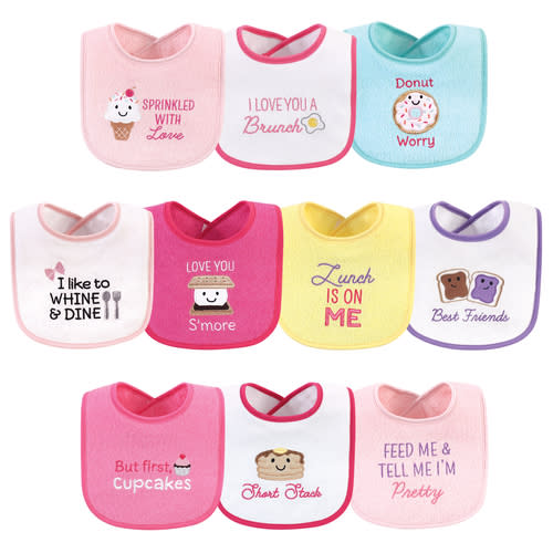 Hudson Baby Cotton Terry Drooler Bibs with Fiber Filling, Girl Ice Cream, One Size - Hudson Childrenswear
