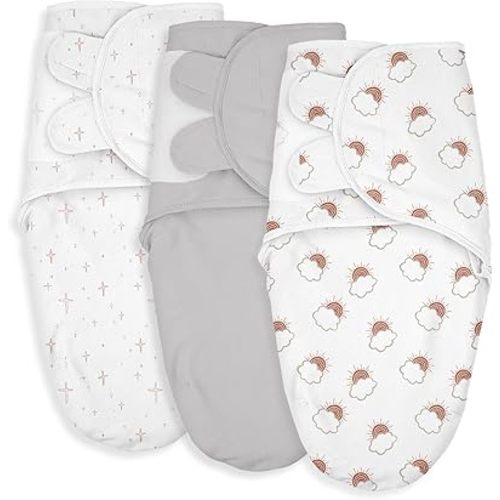 Soarwg Kids Baby Swaddle, Organic Adjustable Baby Swaddles for Newborns, Sleep Sack for Baby Boy and Girl 0-3 Months, 100% Cotton Certified Standard 100 by Oeko-TEX, 3-Pack (Cloudy Horizon)