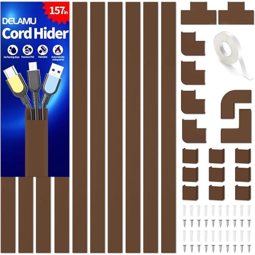157in Delamu Cord Hider, Wire Covers 10XL15.7 W0.95 H0.55in - BROWN