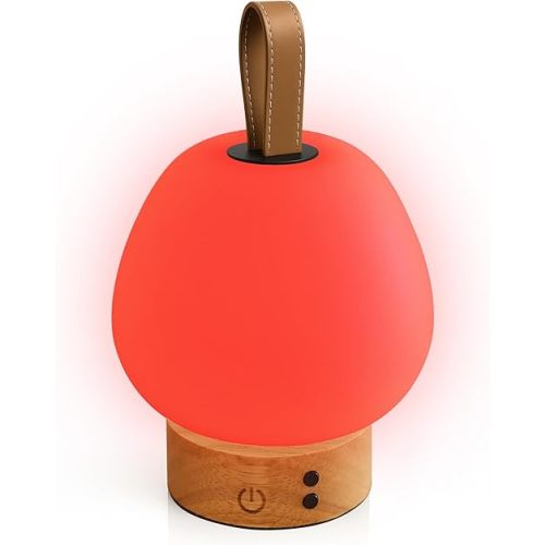 Red Light Therapy Sleep Lamp – 660nm Glow for Better Sleep | Cordless, Dimmable Night Light with Timer | Rechargeable, Portable Red Lamp for Bedroom (Light Wood)