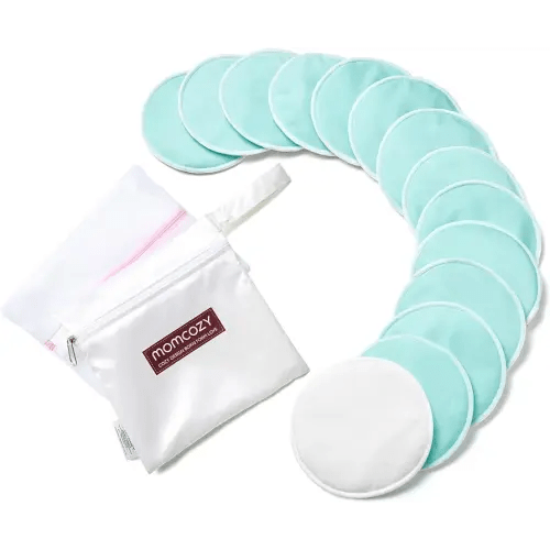 Momcozy Reusable Breast Pads, Innovative Use of Absorbent Fabric & 4 Layers of Super Absorbent Core Washable Nursing Pads, Absorb Quickly and Leak-Loof, 14 Pack + Wet & Dry Separation Bag + Wash Bag