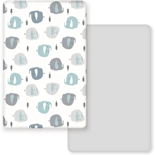 GRSSDER Stretchy Ultra Soft Jersey Knit Fitted Pack n Play Sheets Set 2 Pack, Portable/Mini Cribs Playards Sheets with Deep Pocket, Cute Elephant for Girls and Boys
