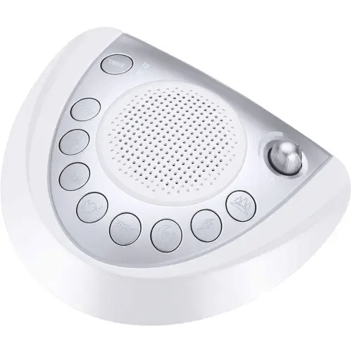 Raynic White Noise Machine, Battery Powered Sound Machine, Portable Sleep Machine with 24 Natural Soothing Sounds, Timer, USB Port, Headphone Jack for Baby, Kids, Adults, Travel, Office, Home (Silver)