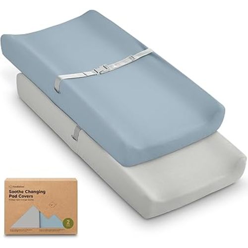 2-Pack Organic Changing Pad Covers for Girl, Boy, Neutral - 100% Cotton Changing Table Pad Cover, Soft Baby Nursery Diaper Changing Pad Sheets, Contour Changing Pads Liners, Change Pad Cover (Steel)