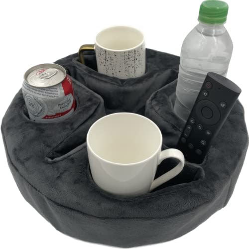 Xchouxer Couch and Bed Cup Holder Pillow, Sofa Organizer Caddy for Drinks, Remotes, Phones, Snacks (Gray)