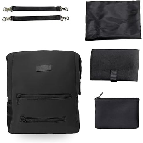 Lightweight Diaper Bag Backpack, Water-resistant Neoprene Bag With Changing Pad, Stroller Straps, Wet Bag and Pouch (Black)