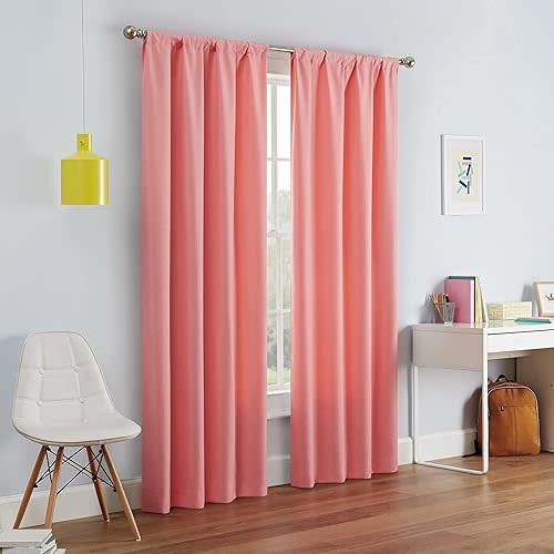 ECLIPSE Kendall Modern Blackout Thermal Rod Pocket Window Curtain for Bedroom or Living Room (1 Panel), 42 X 54, Coral