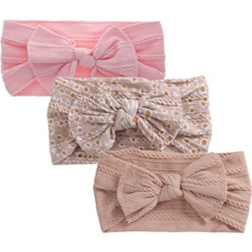 3 PCS Baby Girl Bow Headband Floral Nylon Toddler Stretchy Soft Elastic Head Wrap Baby Girls Newborn Toddle Hair Accessories