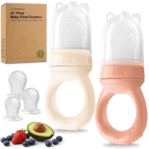 KeaBabies Baby Fruit Feeder 2pk - Silicone Baby Food Feeder for Babies 6-12 Months, Breast Milk Popsicle Teether, Weaning, Pacifier, Freeze Frozen Solid Food, Infant Feeding Essential (Slate)