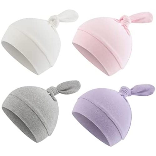 Bamery Newborn Hospital Hat Organic Cotton Baby Hat 0-12 Months Preemie Infant Boy Girl Beanie Cap 4-Pack