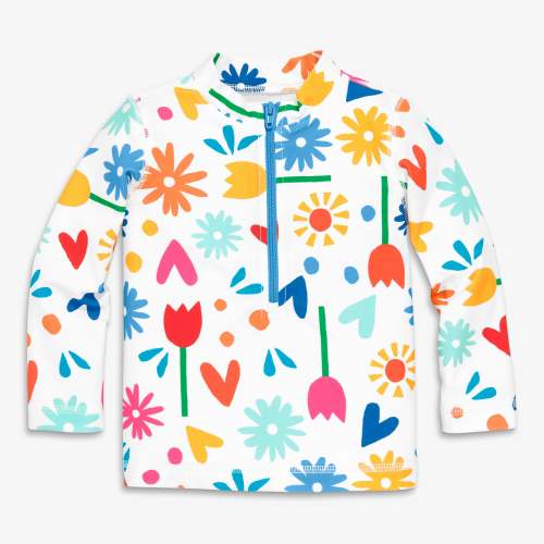 Clearance baby rash guard in rainbow garden party - Ivory/ rainbow / 6-12