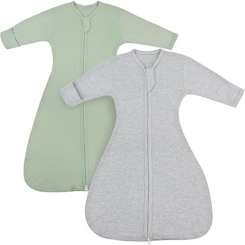 Transition Swaddle Baby Sleep Sack 6-12 Months, Transitional Swaddle Sack Arms Up Swaddle with Mitten Cuffs, 2-Pack Baby Transition Sleepsack with 2-Way Zipper 0.8 Tog 100% Cotton Arms in/out (Large)