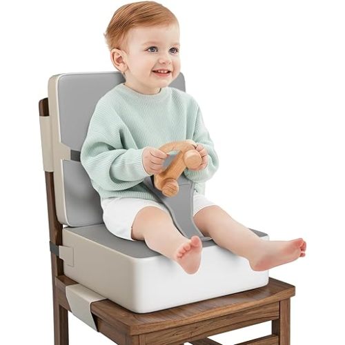 Booster Seat for Kitchen Chair, Toddler Booster Seat for Dining Table with Backrest & Safety Buckles, Non-Slip Portable Dining Seat, High Chair Alternative for Home & Travel