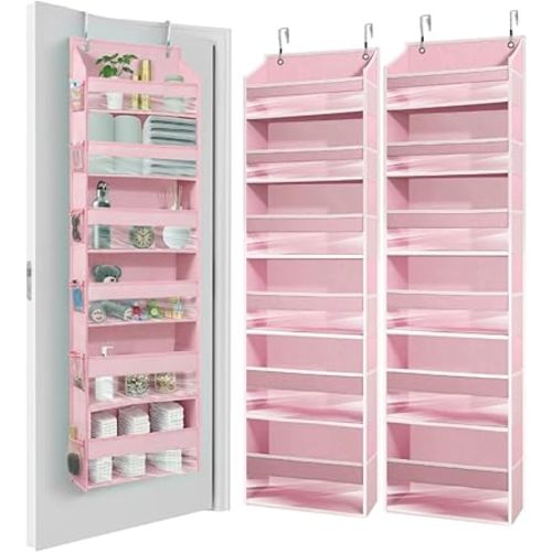 HOMELUX THEORY UPGRADED 6 Tiers Over The Door Organizer Hanging - 100D EXTRA THICK & 50lbs HUGE CAPACITY, 12 Side Mesh Pockets Over The Door Shoe Organizer, Hanging Closet Organizer (Baby Pink, 2pc)