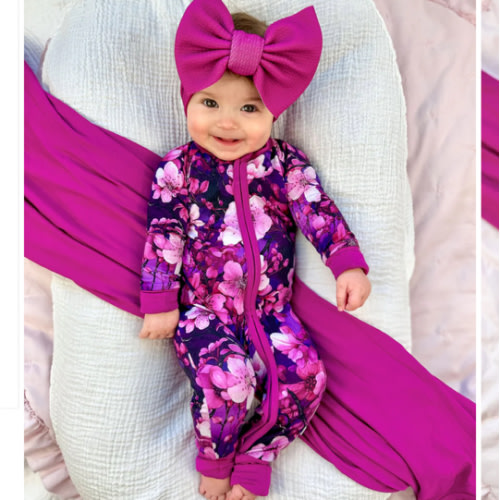 Cherry Blossoms | Convertible Bamboo Zipper Baby Pajamas