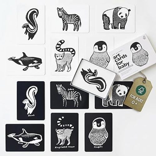 Wee Gallery Art Cards for Baby, Durable High Contrast Black and White Animal Flashcards for Newborns, Brain Development,Tummy Time Essentials for Infant and Toddler - Black and White Animals