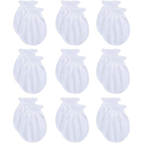 RATIVE No Scratch Mittens and Caps 100% Cotton for Newborn Baby 0-6 Months Boys Girls - 9-pairs/White