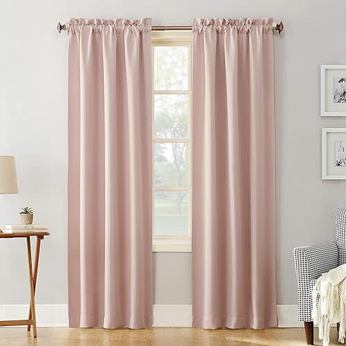 Sun Zero Easton Energy Saving Blackout Rod Pocket Curtain Panel, 40" x 84", Blush Pink