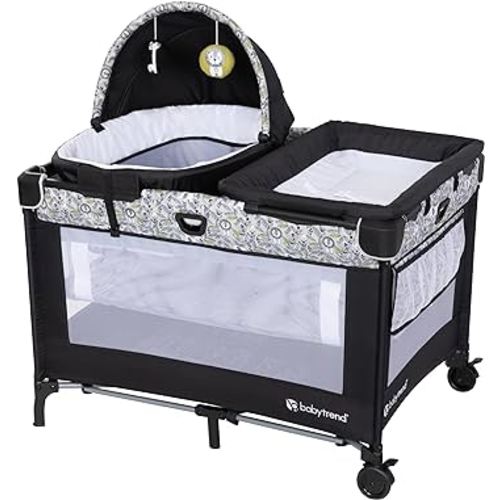 Baby Trend Nursery Den Playard with Snooze Pod and Flip Over Changer, Hidden Jungle Trio