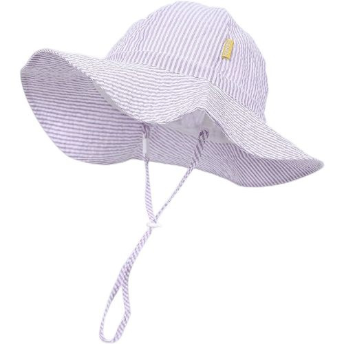 Baby & Toddler Wide Brim Sun Hats UPF 50+ Sun Protection Bucket Cap Cute Adjustable Hat in Seersucker