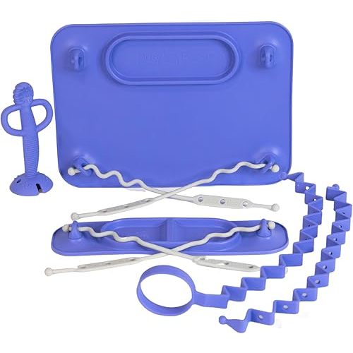 BUSY BABY New Parent Start Up Kit - Original Placemat, Mini Mat, Teether Spoon, Toy Bungee, Bottle Bungee, 6 Straps (Violet)