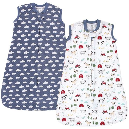 Hudson Baby Unisex Baby Premium Quilted Sleeveless Sleeping Bag and Wearable Blanket, Boy Farm Animals, 0-6 Months