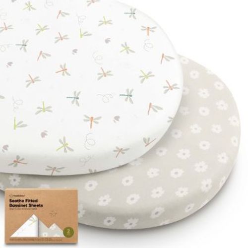 KeaBabies Organic Bassinet Sheet for Baby Girls, Boys, 2-Pack Soothe Bassinet Fitted Sheets, Bedside Bassinet Mattress Sheet(Meadow)